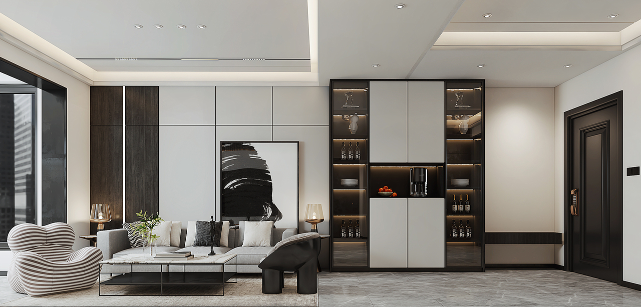 VR4.3 PSCC 黑白灰客餐厅渲染