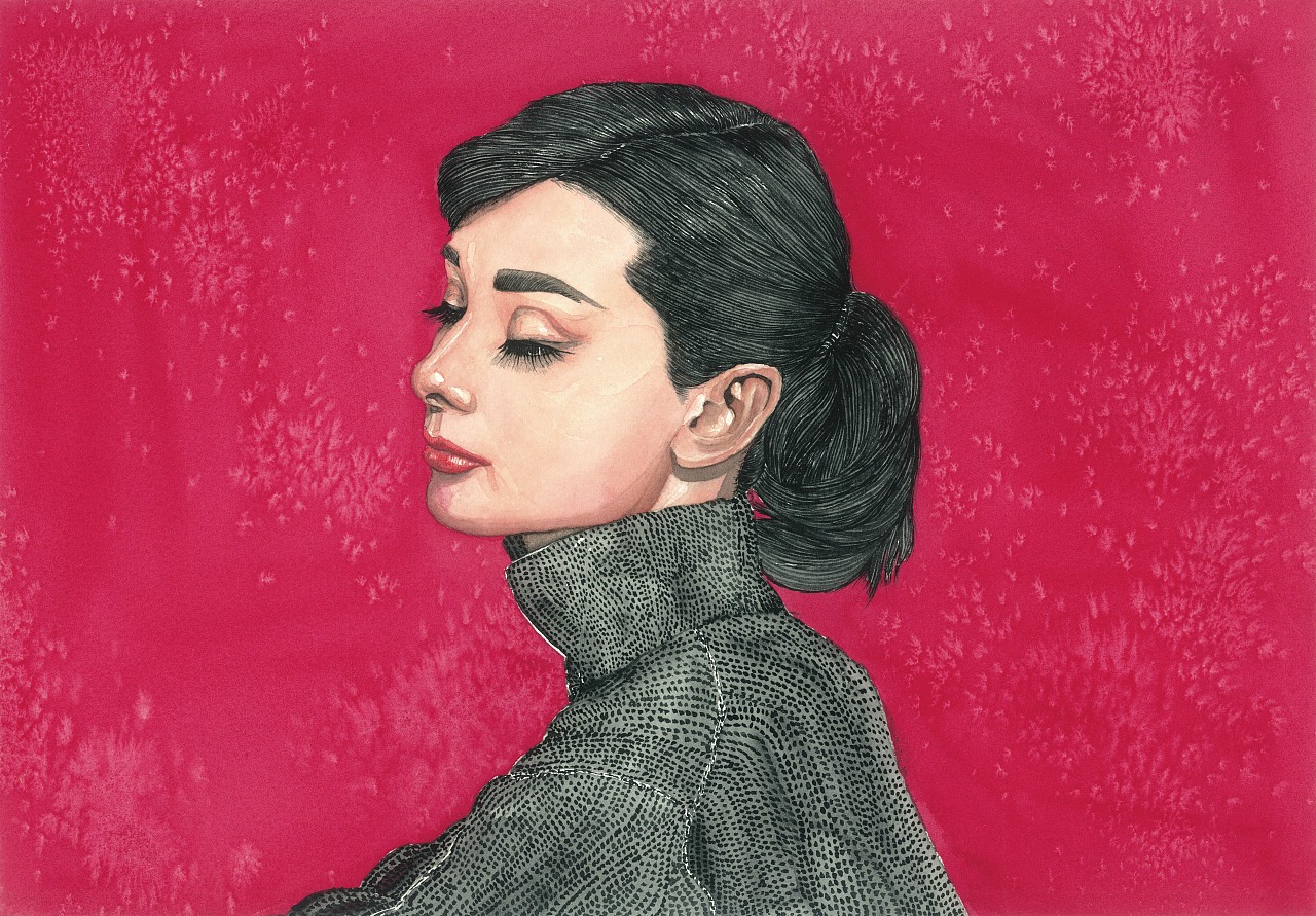 奥黛丽赫本水彩插画《永恒之爱》