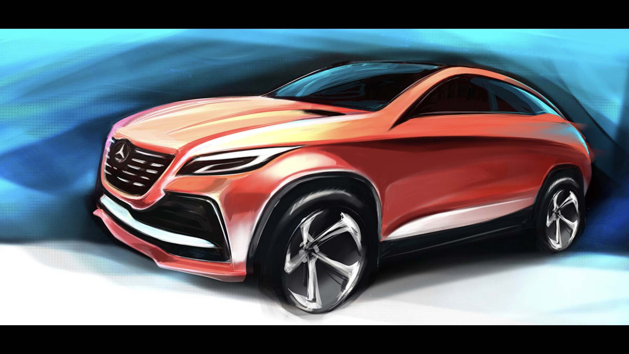 手绘奔驰suv效果图