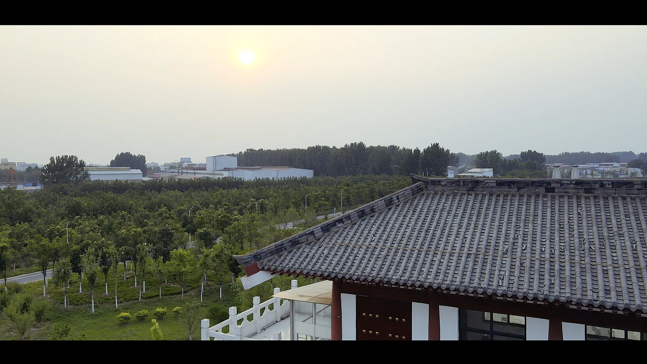 夏日下午仿古建筑水闸航拍练习
