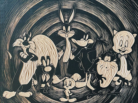 兔八哥·手工雕刻黑白木刻版画