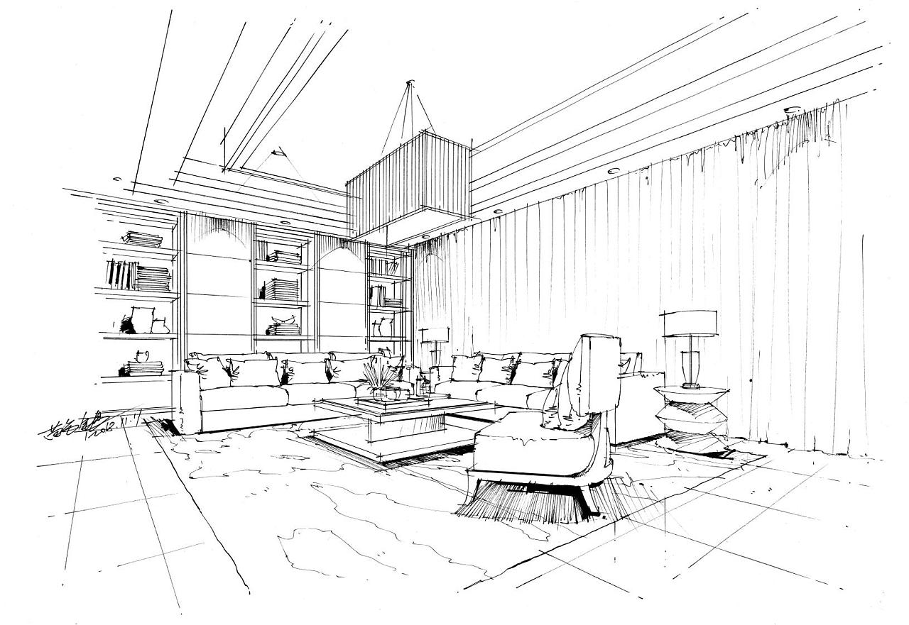 苗长银手绘—室内家装空间手绘线稿范例
