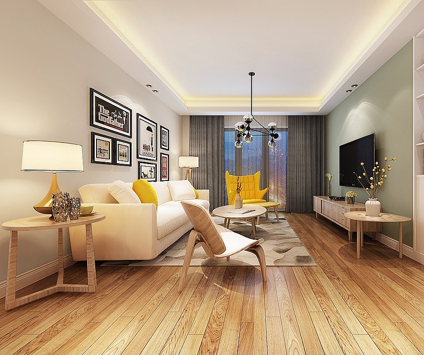 郑州正商华钻小三房装修设计,简约客厅布局