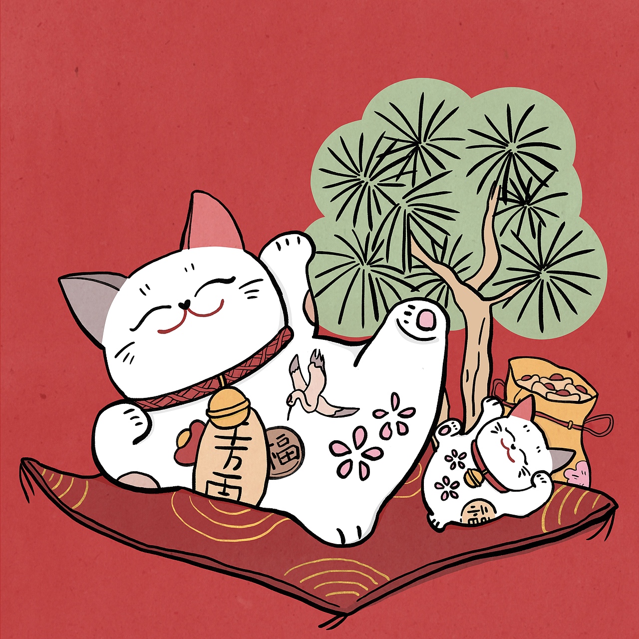 招财猫|插画|商业插画|gggggg啦_原创作品-站酷zcool