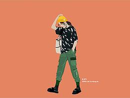 帥氣工裝女孩插畫，非常喜歡插畫，目前自己還在練習(xí)中