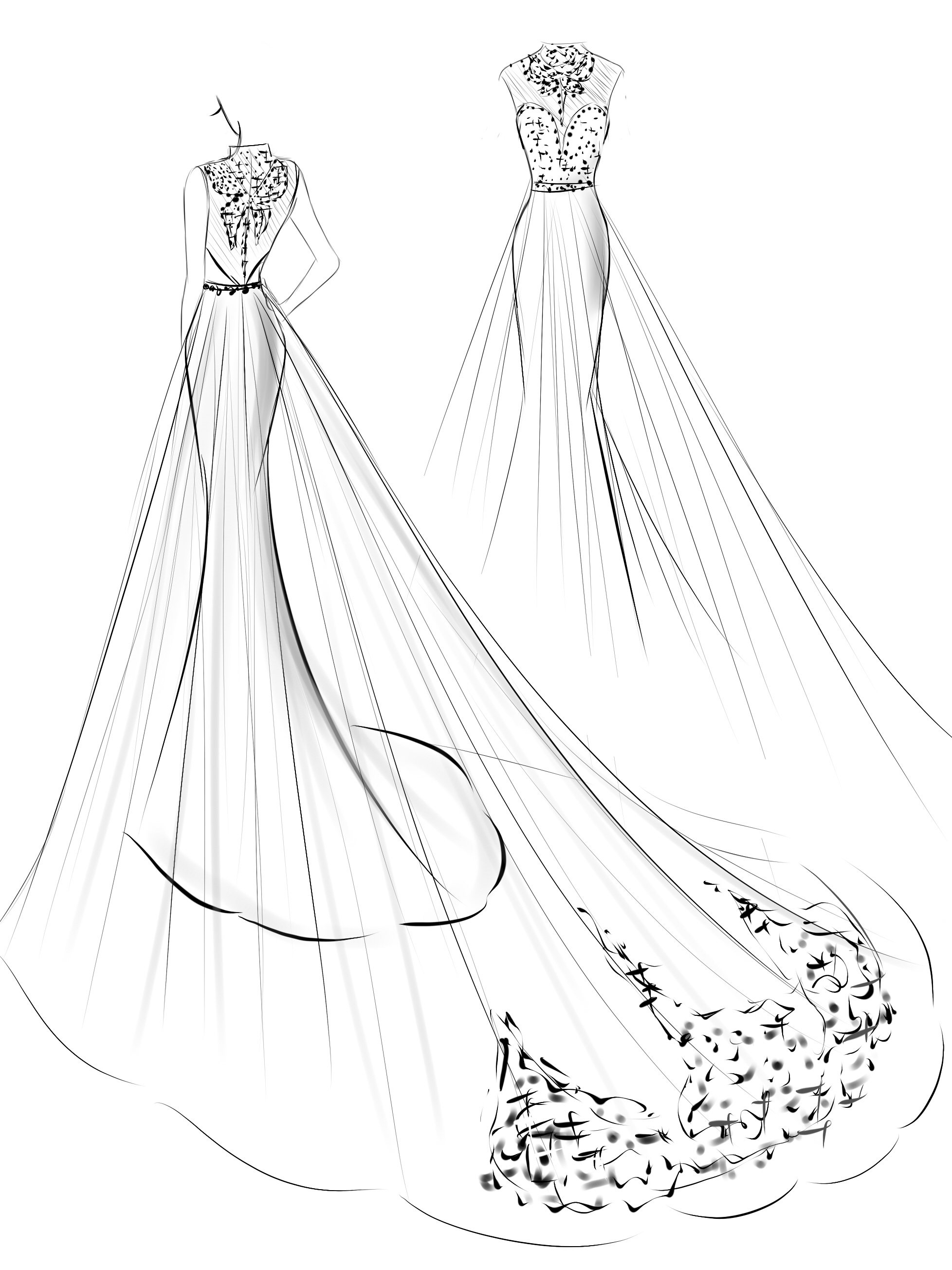 手绘穿婚纱的女人矢量图图片_装饰图案_设计元素-图行天下素材网