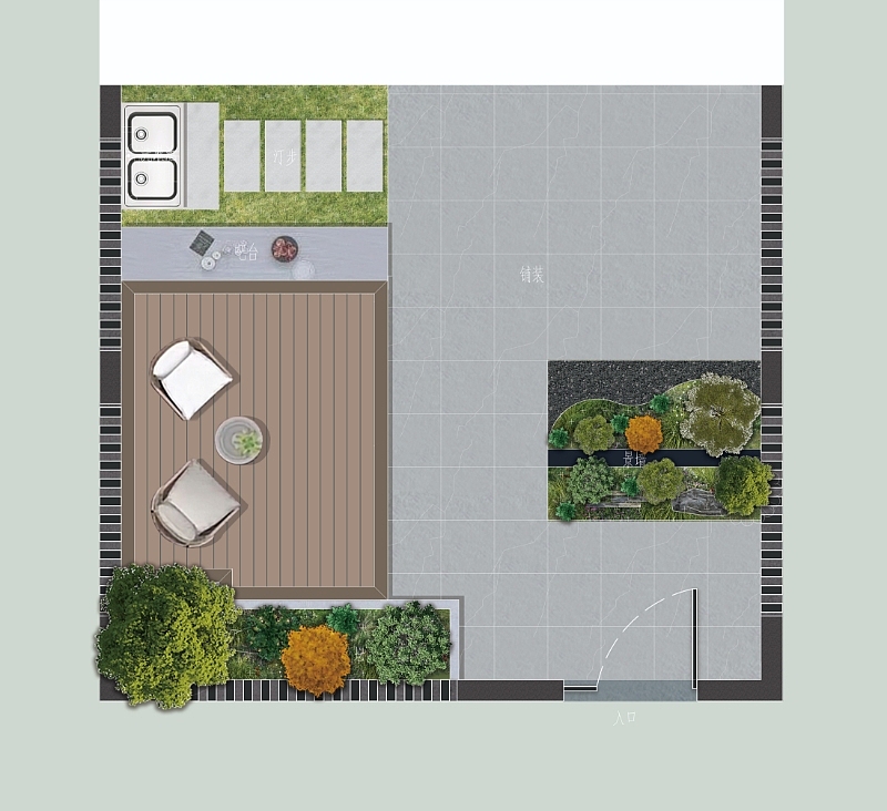 几个庭院平面彩绘