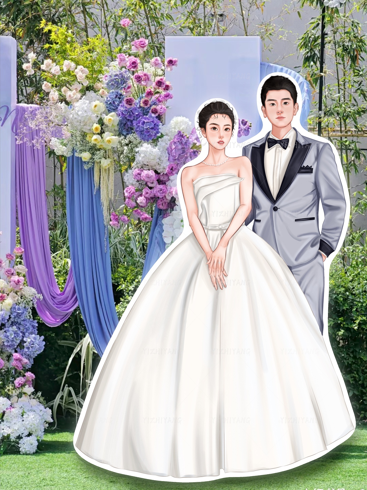 婚礼插画|手绘婚纱照