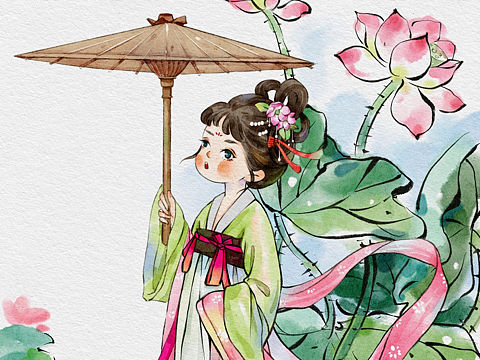 夏季荷花古风女孩