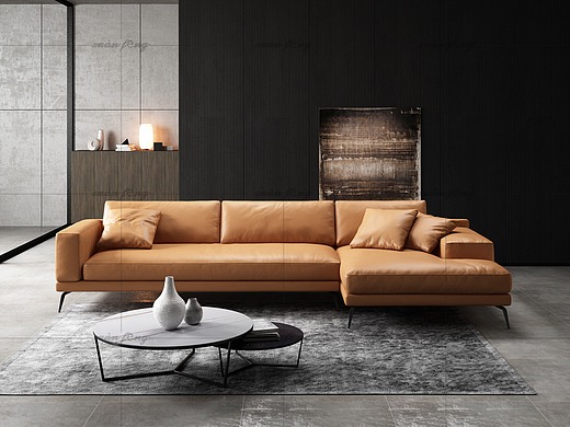 3d效果图 3d沙发效果图 真皮现代简约沙发
