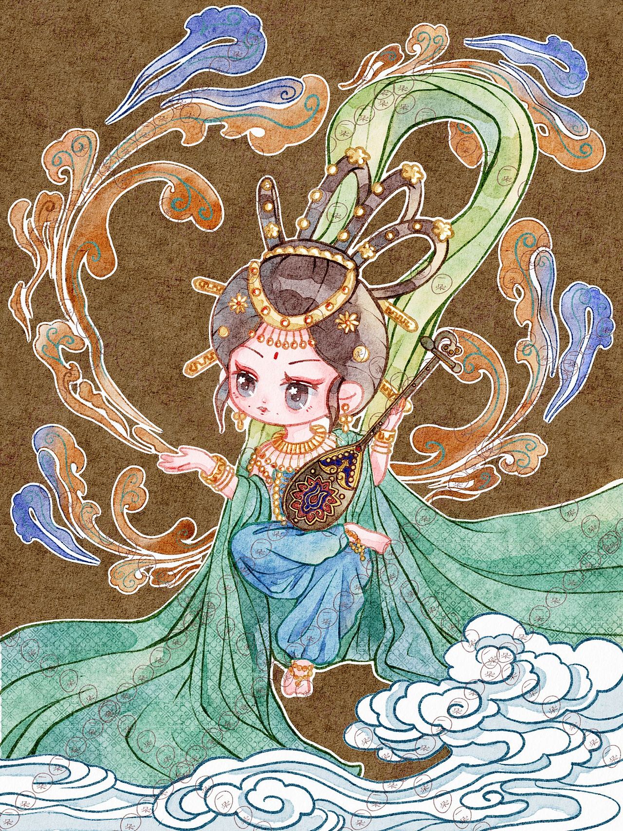 敦煌飞天Q版形象插画