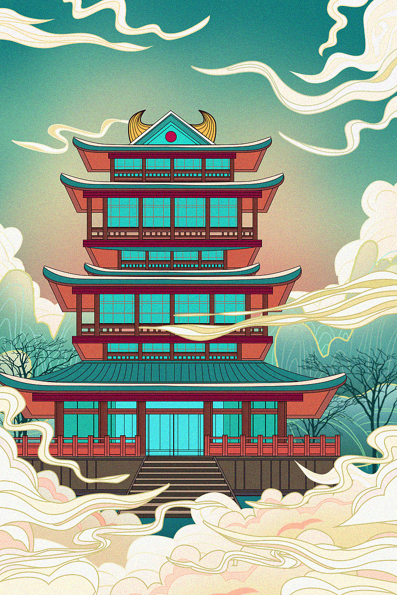 古风建筑插画作品