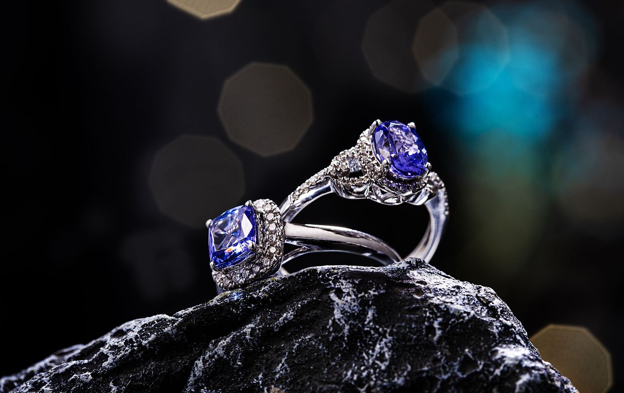 蓝宝石钻戒效果图拍摄