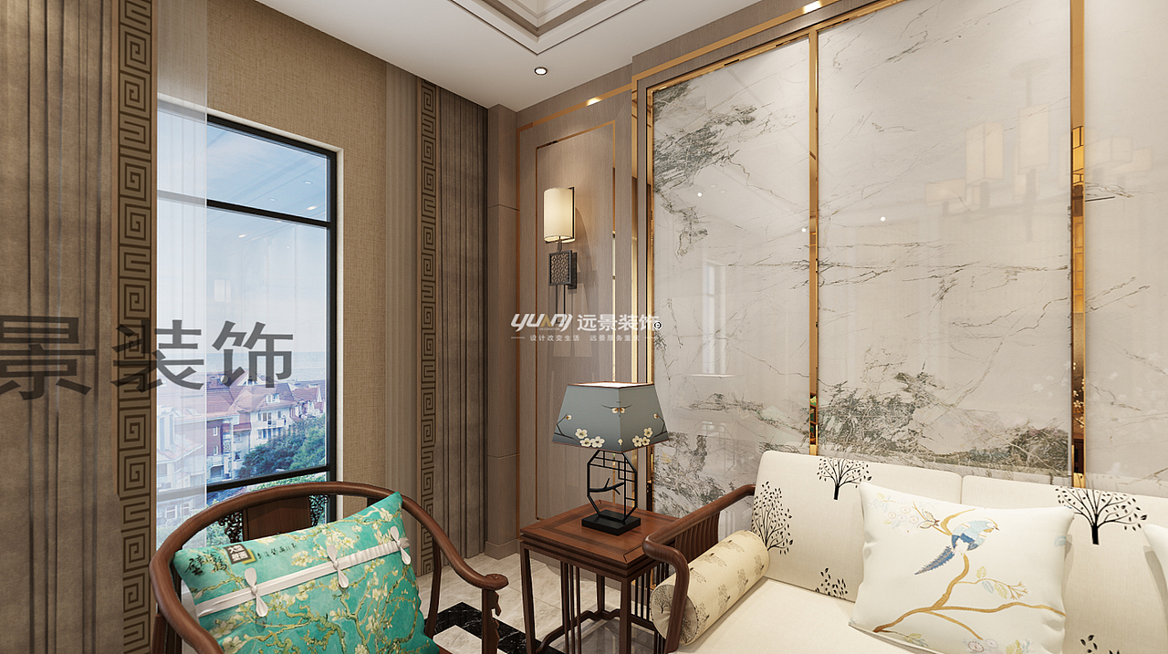 保利江上明珠顶楼230中式风-格轻奢格调装修效果图