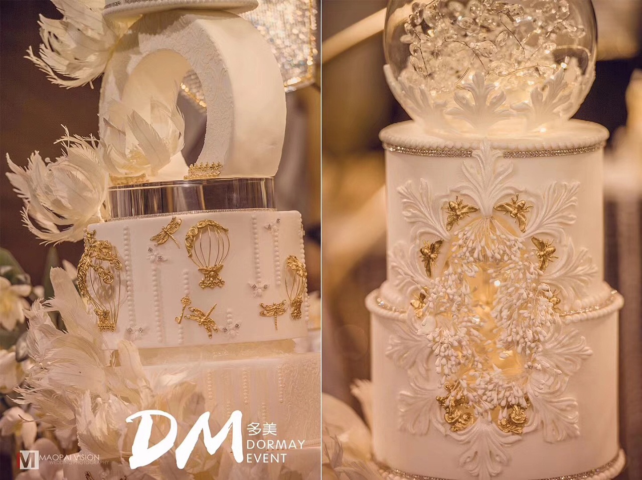 婚礼蛋糕白金色系