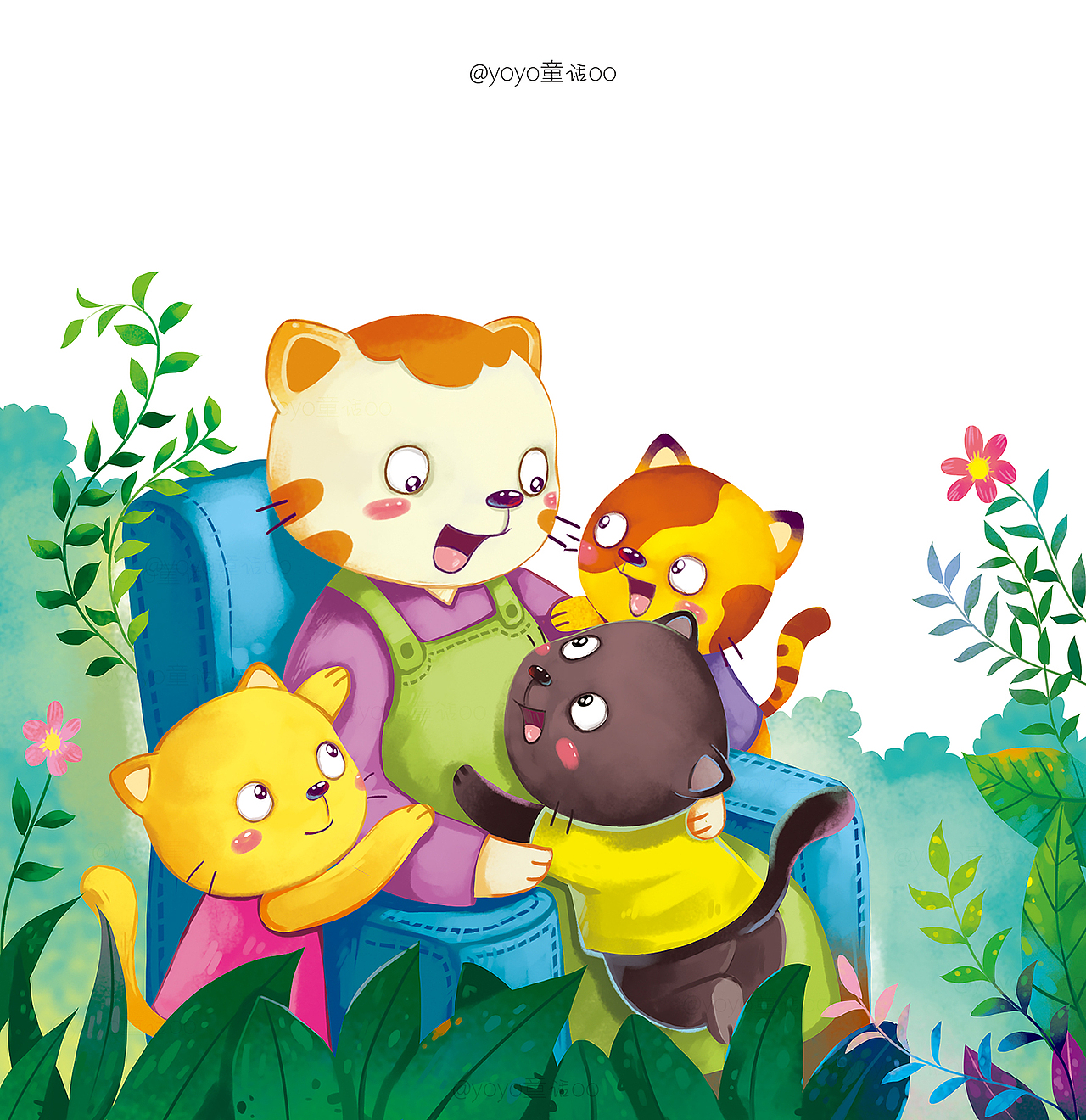 儿童故事书内页插图小猫猫蝌蚪青蛙小老鼠