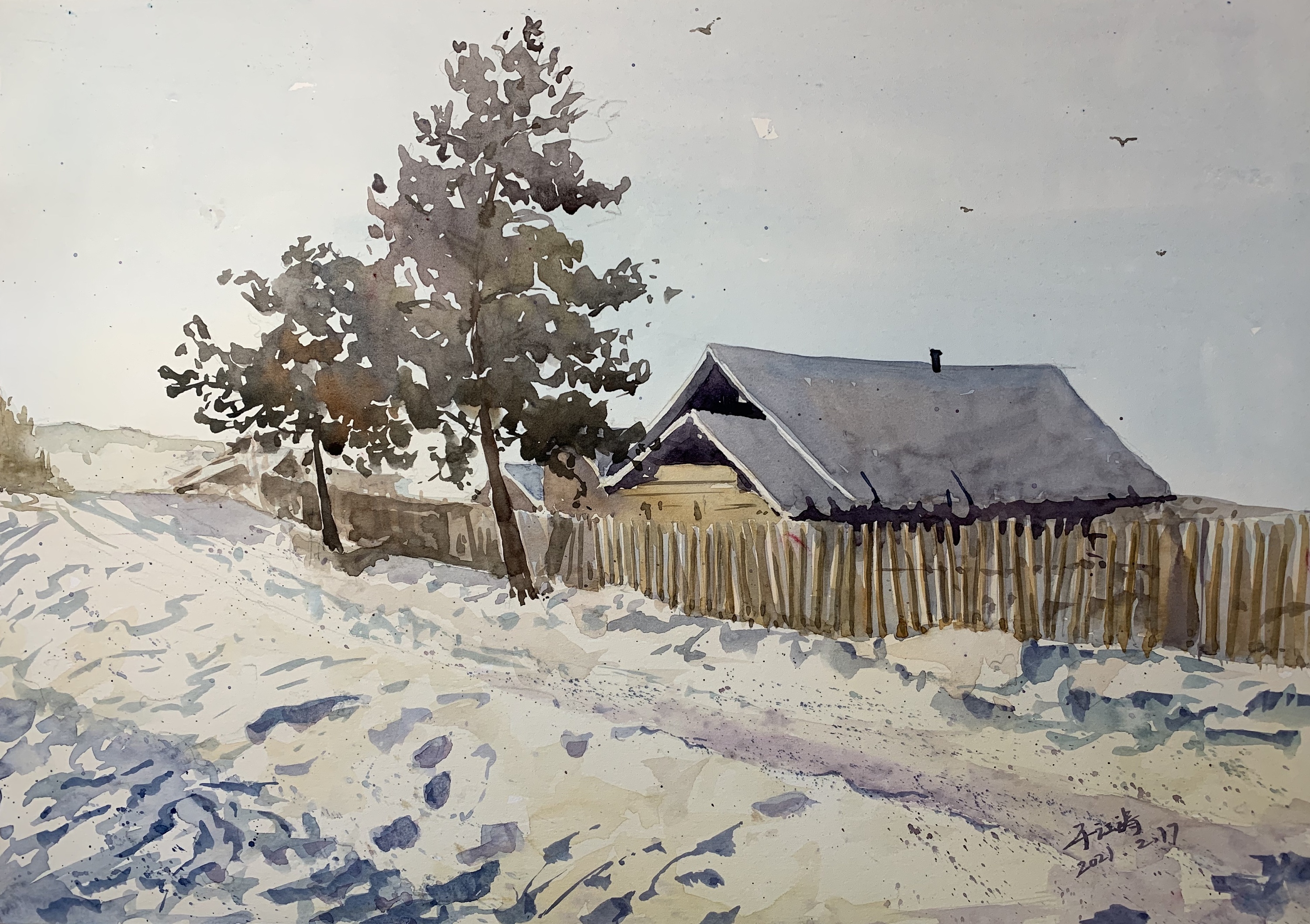 水彩原创——雪景