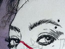 为了打鸡血而画的水彩与线条画