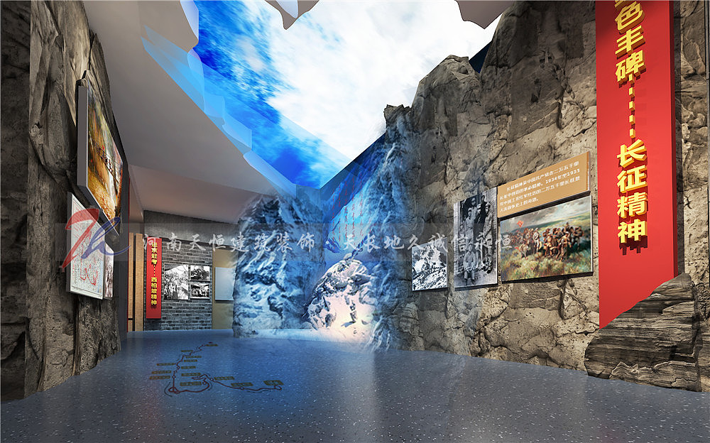 郑州展厅设计案例通过借景、融合、聚焦营造出能够激发观众认同感与使命感的氛围，让人们去回顾党的历史，激发使命感，让党建文化成为我们生活中的一部分。
 1 借景 在整个方案的设计中，运用了暗示文化的标志性地点，同时与党建文化相互融合，借树、学校等具象形态营造出借景的空间表现手法，情景交融。<br><br> 2 融合 将各种要素融合起来，使之成为功能与形式的完美统一。在当今信息化社会中，新媒体、高科技技术的应用已经成为展厅设计的主要表现手段之一，在空间处理上也应该注意内外空间环境的融合，有时候可以将绿化等室外元素引入室内空间设计之中，塑造光与影的结合，这对于营造良好的空间氛围，放松情绪有着重要的作用。<br> 3 聚焦 是人们视线关注的中心，集中展示空间与交通空间的枢纽。在党建档案馆空间设计中，聚焦常常用于党建档案馆的党建文化展示的文化墙上，对于展陈的形式有要求，要庄重、肃穆、大方，体现党文化历史的厚重、精神与思想旗帜的伟大。在展示与陈列的方式中，要体现党建文化的特点及特色。