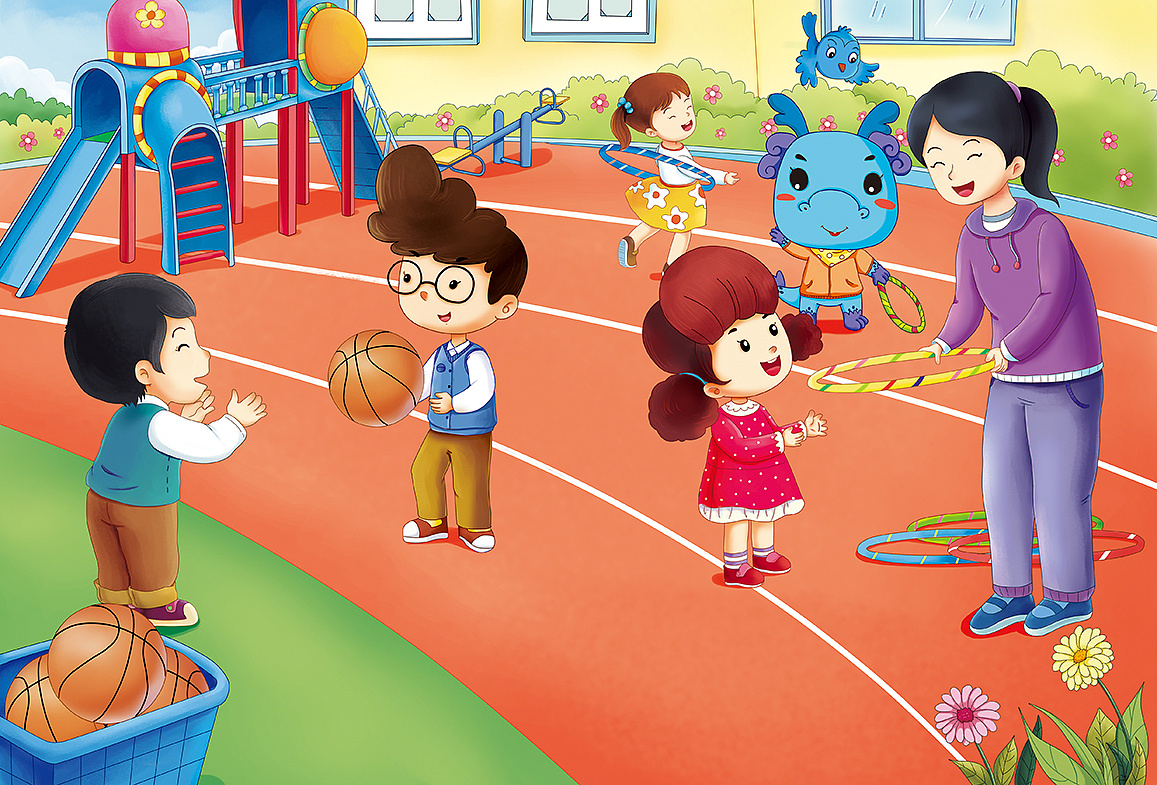开学操场上男生女生有的在踢球有的在玩耍儿童插画图片素材免费下载 - 觅知网