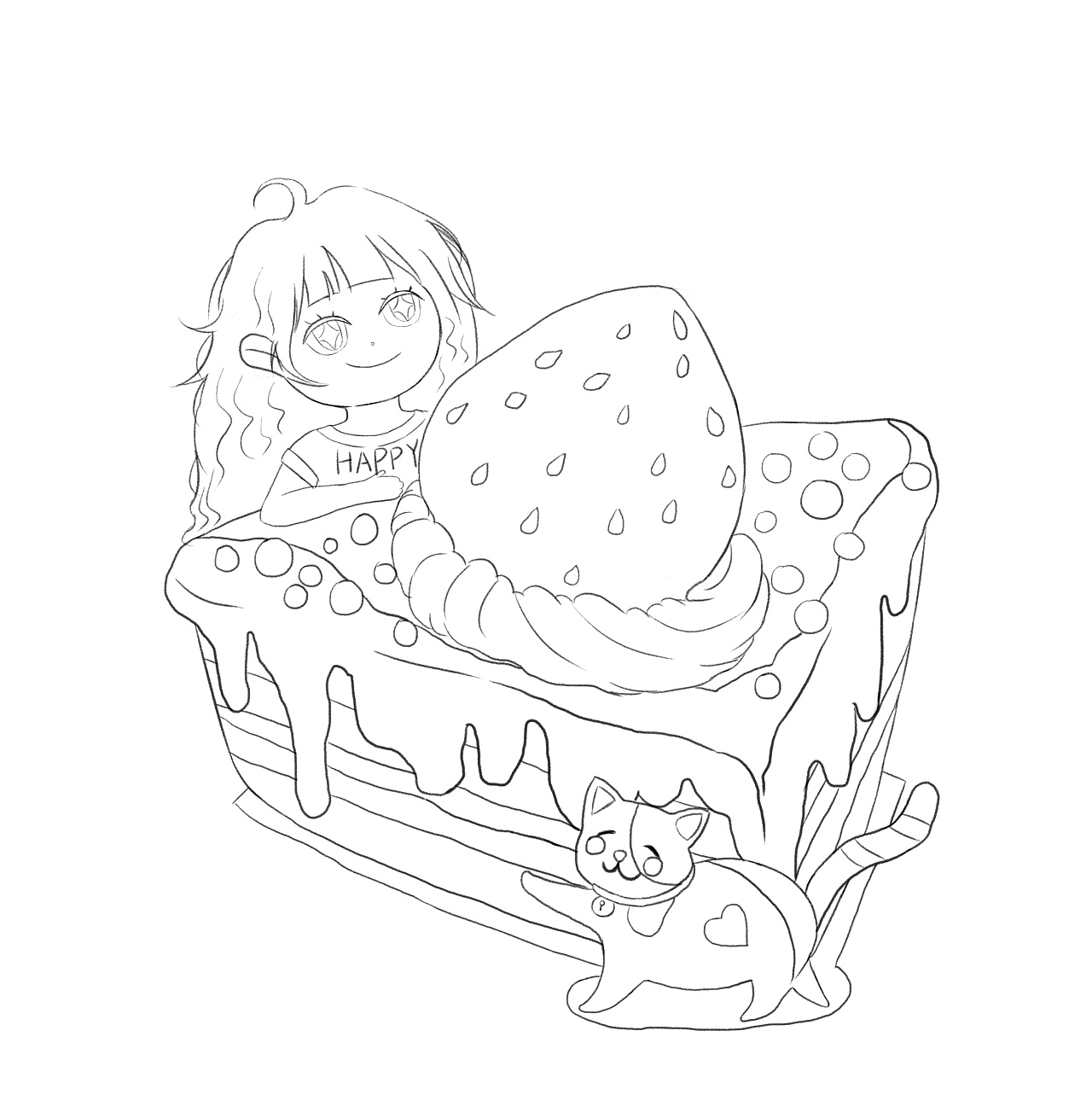 画了一个蛋糕小女孩 嘻嘻