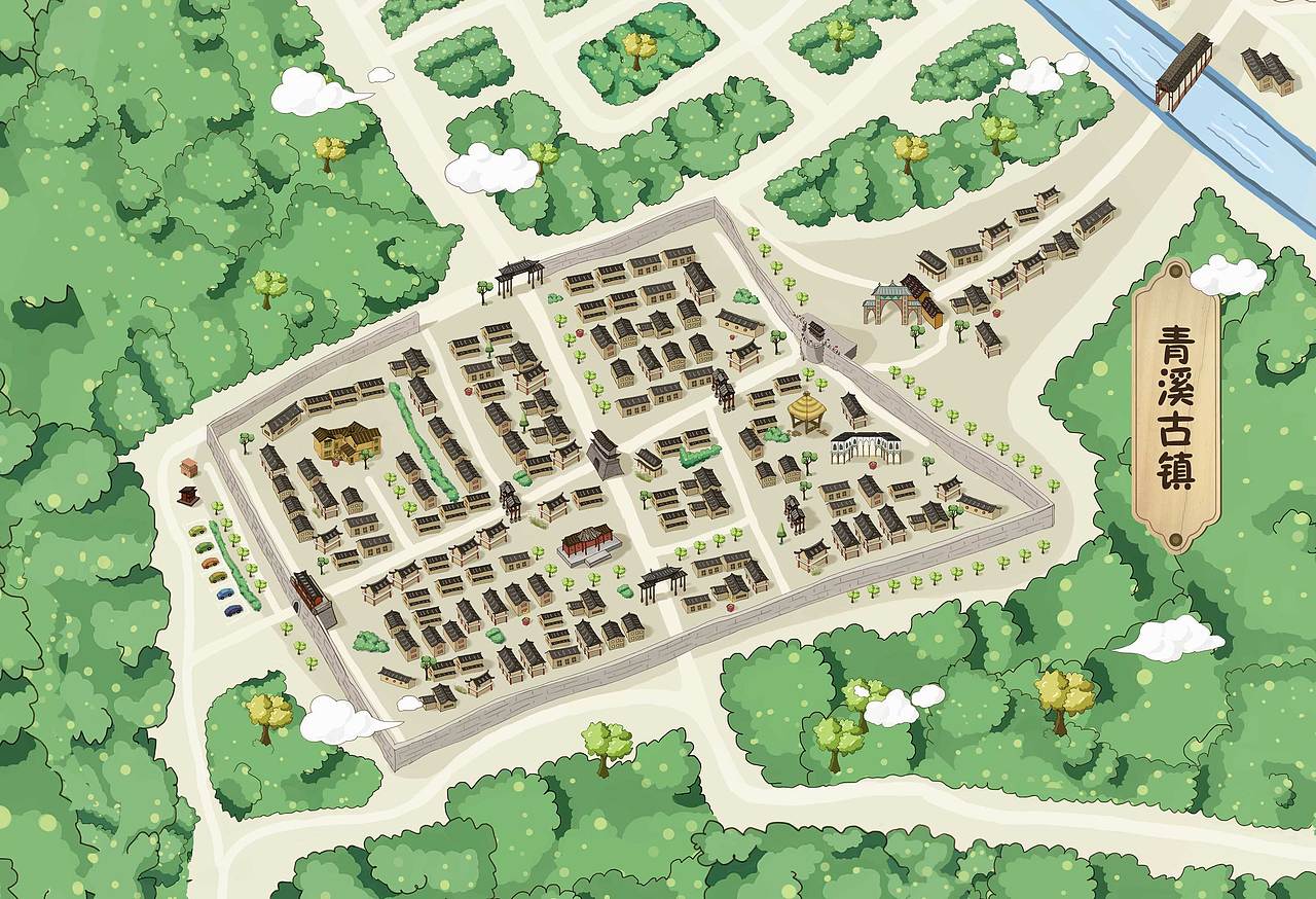 青溪古镇、东河口手绘地图（图ZMTM2NTAyNTM2） - 商业插画 - 站酷设计师药丸兔原创素材 - 站酷ZCOOL