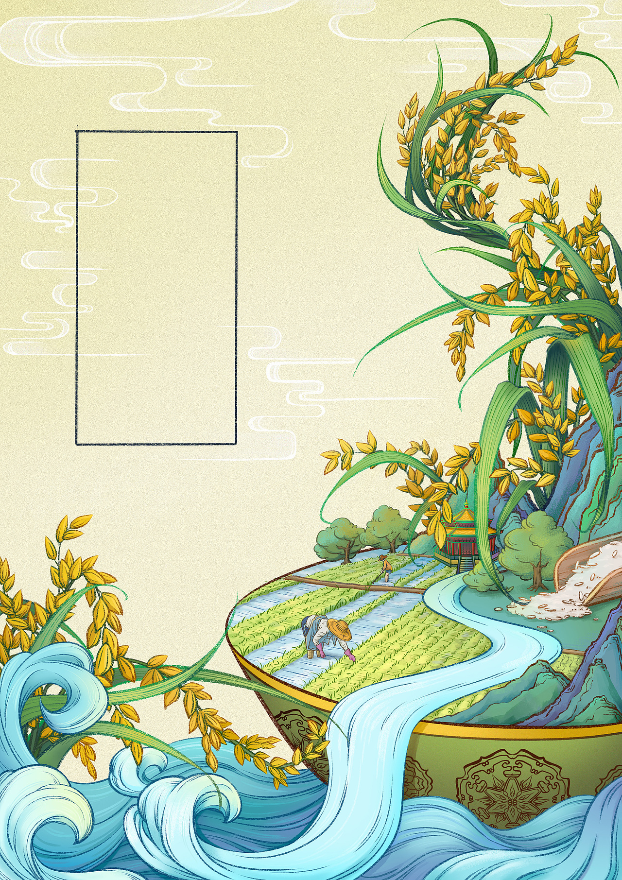 水稻,大米 包装插画设计