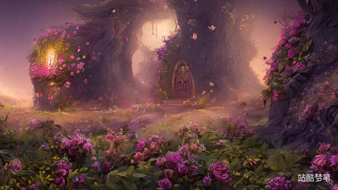 #站酷梦笔#多肉王国,,花朵,夜晚,幻想,高度详细的
