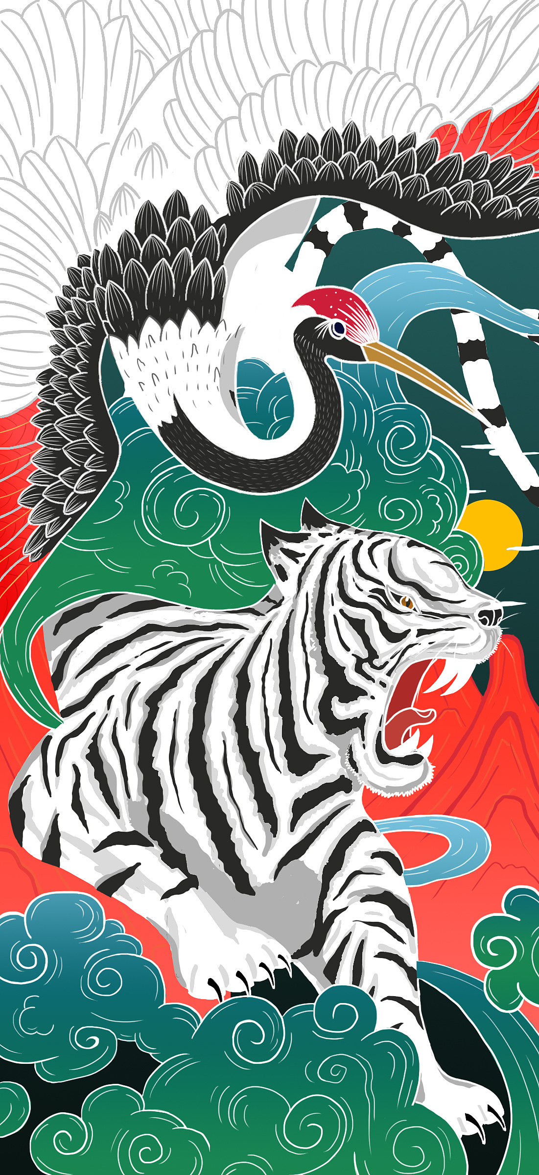 国潮风插画 虎与鹤（图ZMjA3MTY0NDYw） - 创作习作 - 站酷设计师怎得不见你身影原创素材 - 站酷ZCOOL