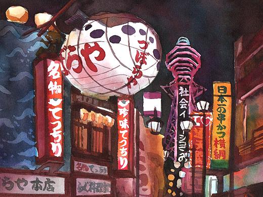 彩墨手绘日本插画