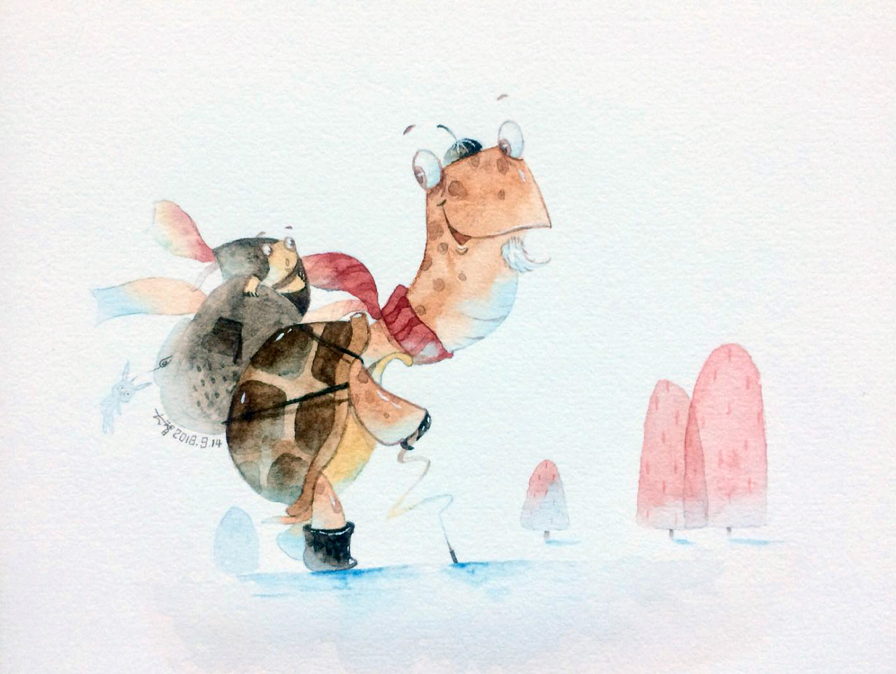 《乌龟爷俩》水彩儿童插画