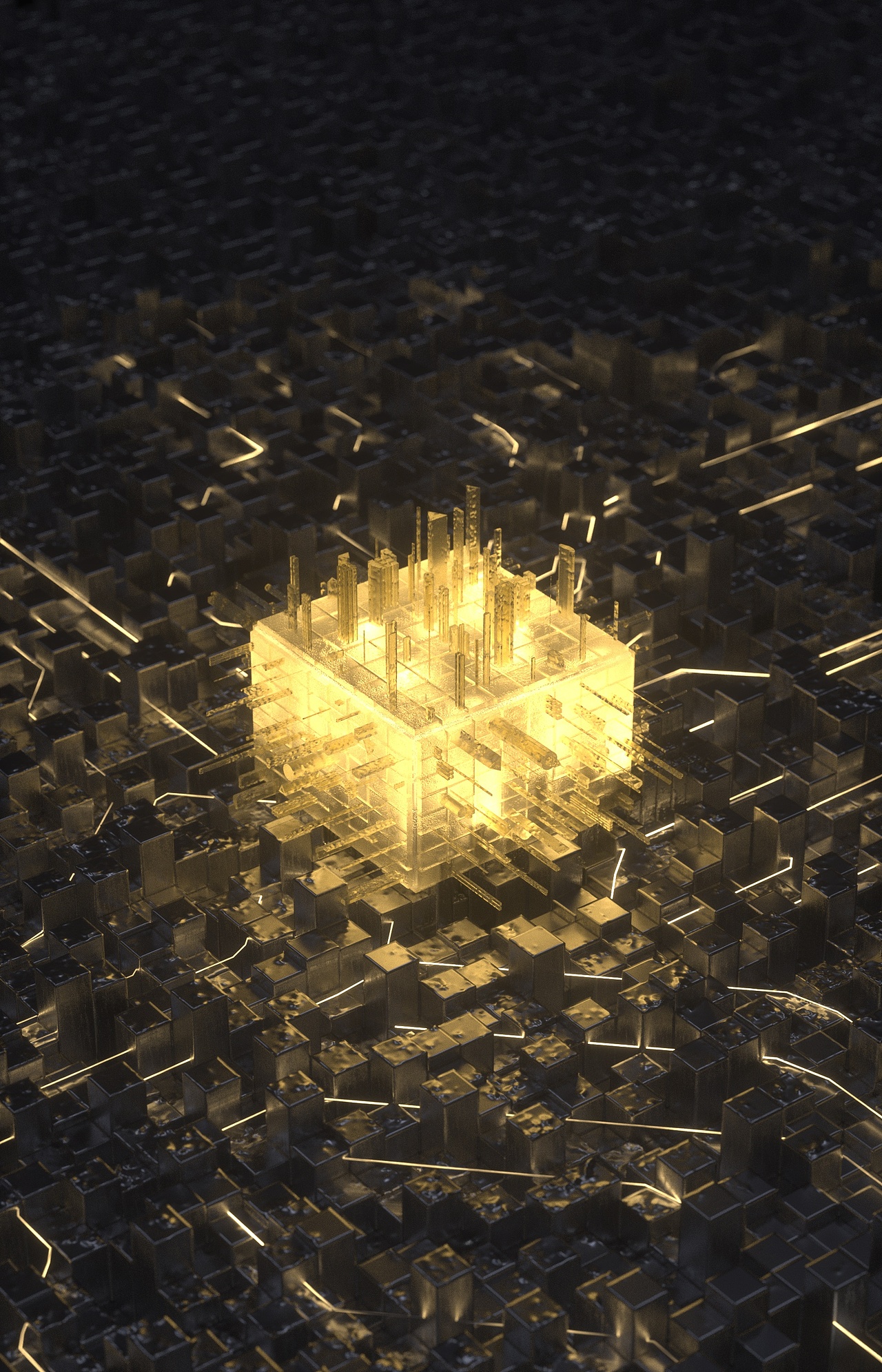 科技感十足的电路板渲染场景 抽象科技元素电路板