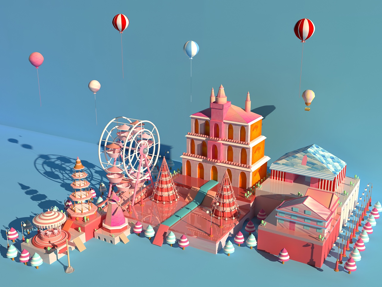游乐园场景建模,部分临摹