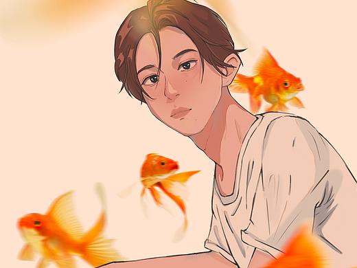插画练习 | 金鱼男孩