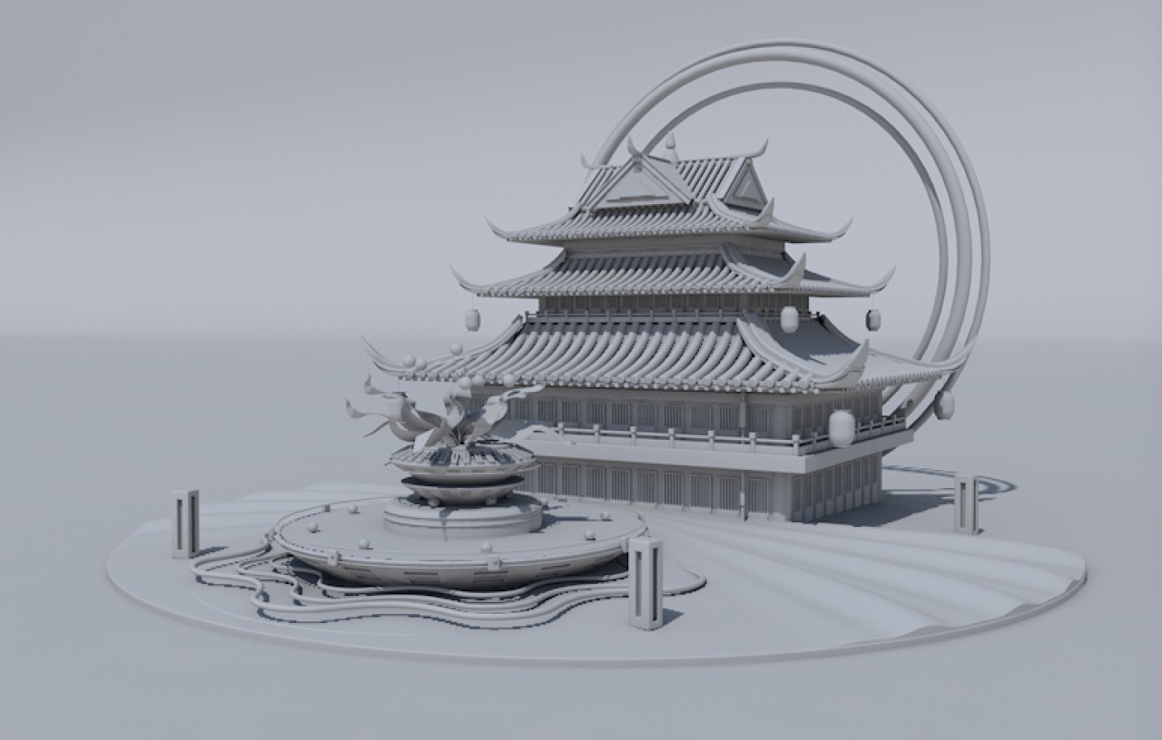 c4d古建练习|三维|建筑/空间|鹤雪hx - 原创作品 - 站酷 (zcool)