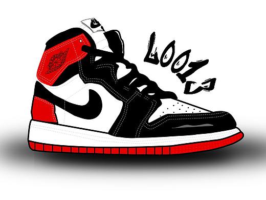 球鞋画——AJ1 "Black Toe"（个人主页-ZMjQ1MTE4NjQ=） - 新锐潮流插画 - 站酷设计师loo13原创素材 - 站酷ZCOOL