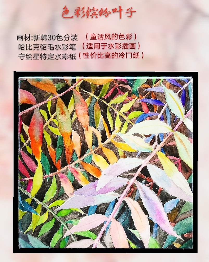新韩水彩初体验之色彩缤纷叶子