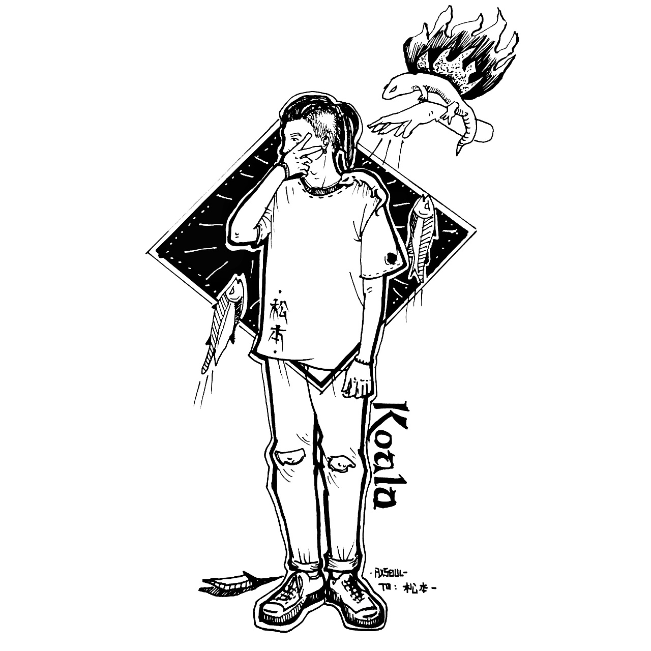 黑白手绘创意插画