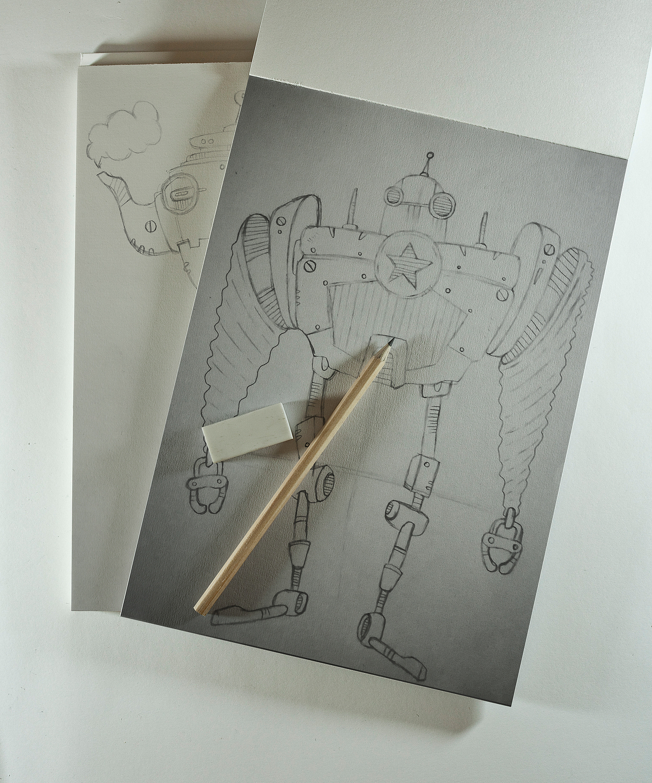 彩铅手绘小机器人系列插画可爱机械朋克风