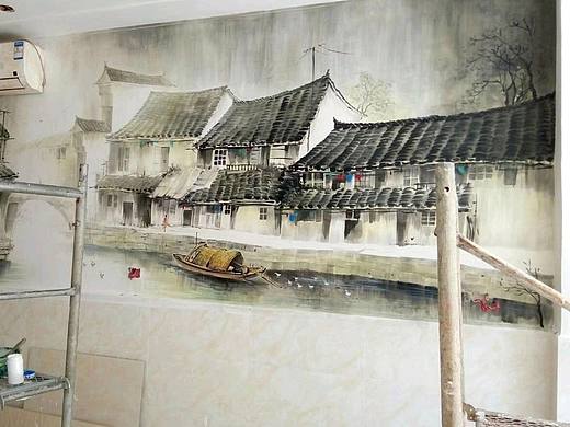 贵阳清镇鹅肉粉主题墙绘,餐厅背景手绘壁画