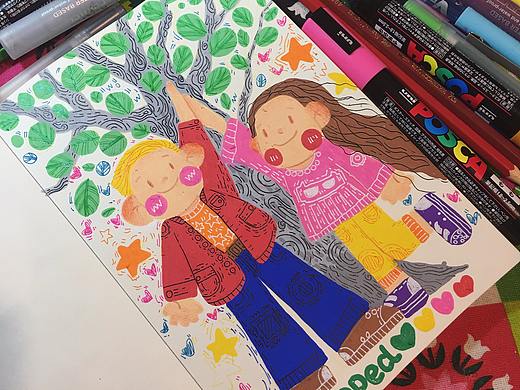 鸡翅笔下的人儿们——丙烯笔、油画棒装饰画
