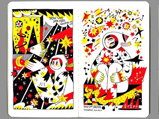 想要像胡安·米罗那样画--绘画本子里的三色星空