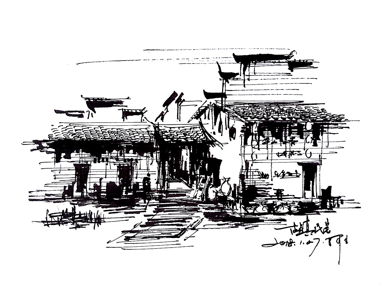 速写阿王建筑风景钢笔画