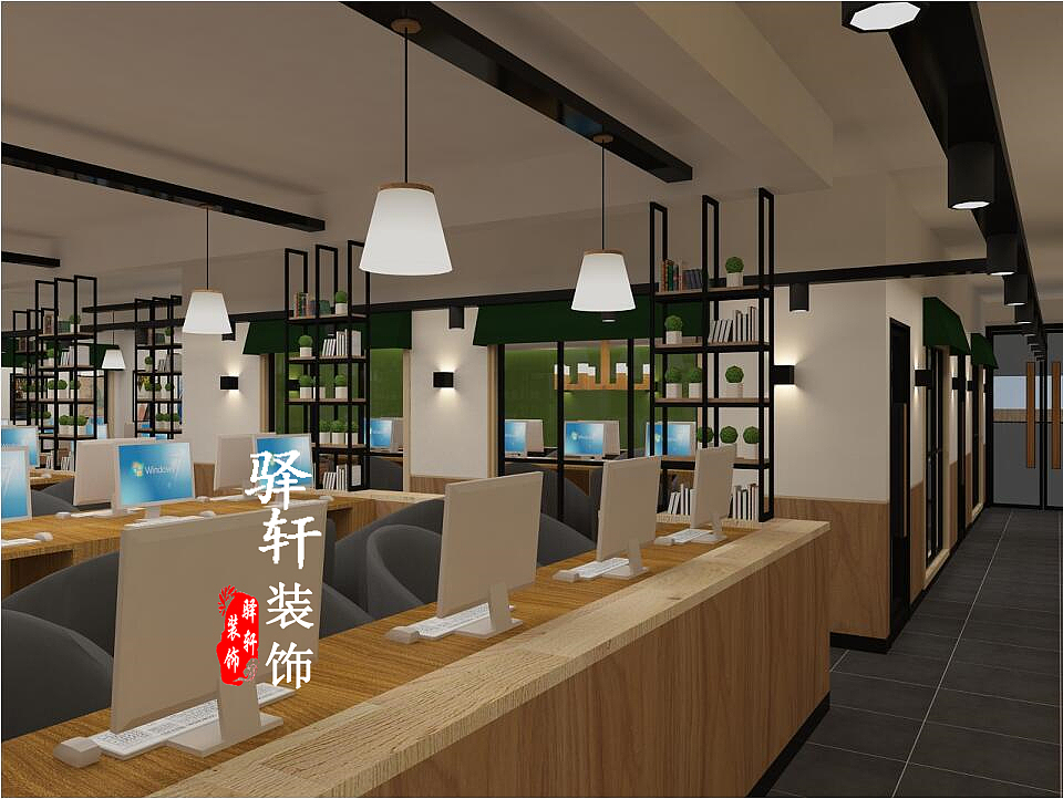 小清新打造极简主义树袋熊网咖装修效果图