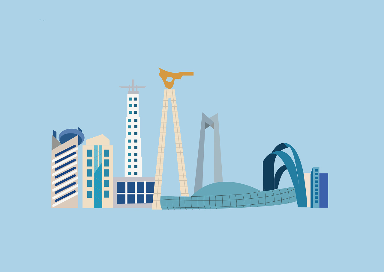 扁平化城市景点插画