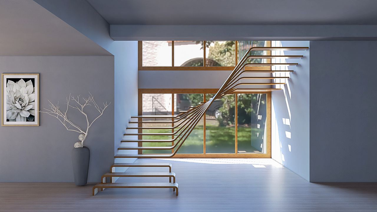 建模步骤 阵列楼梯面-处理圆角位置-超级推拉-赋予材质 收藏 成品效果