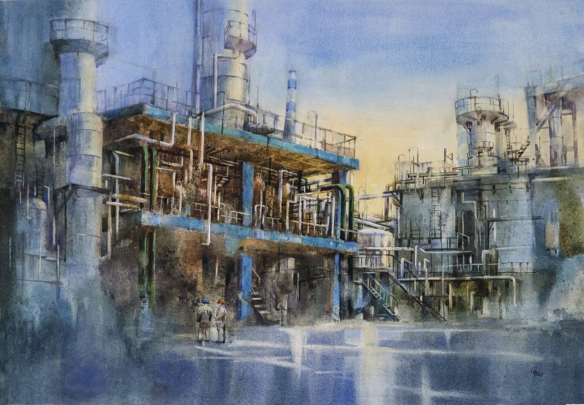 石化管弦乐 54*74cm 水彩