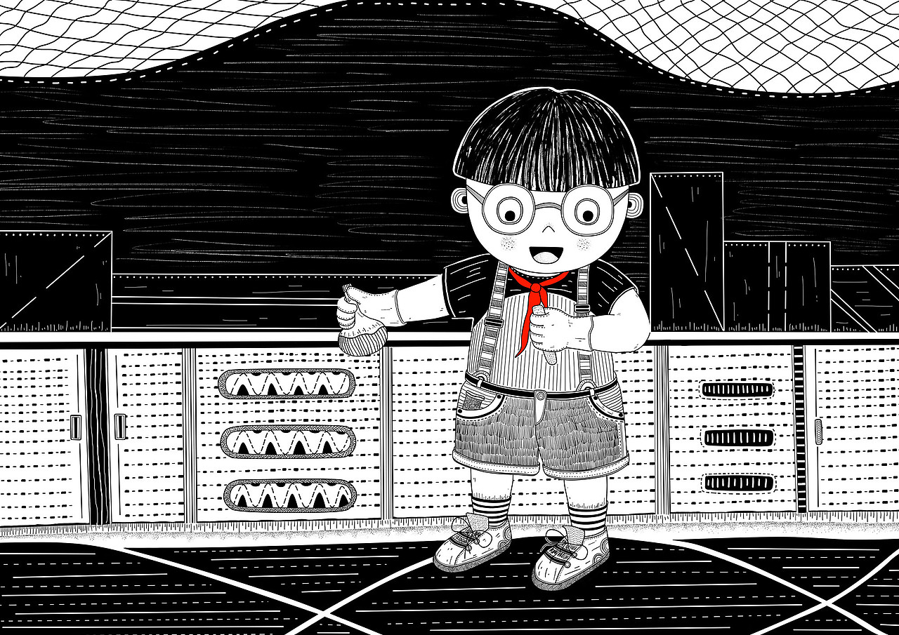 毕业设计-"童年梦"黑白插画设计