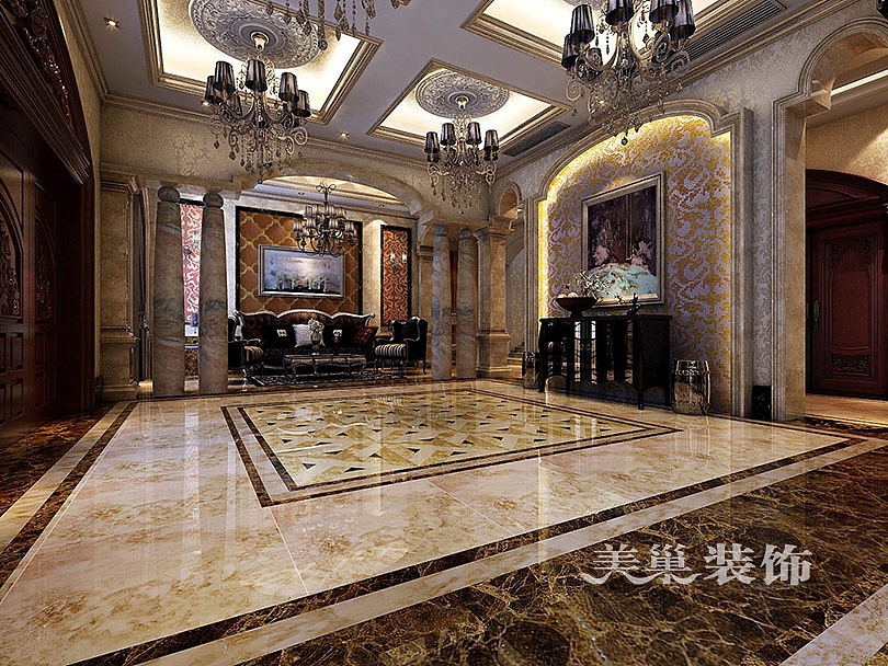 开封自建别墅600平装修新古典风格案例效果图——玄关瑞景