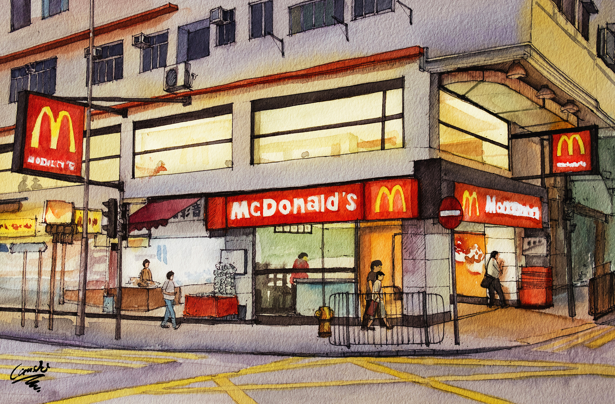 香港24节气爱情故事-水彩插画,香港街道(部分)